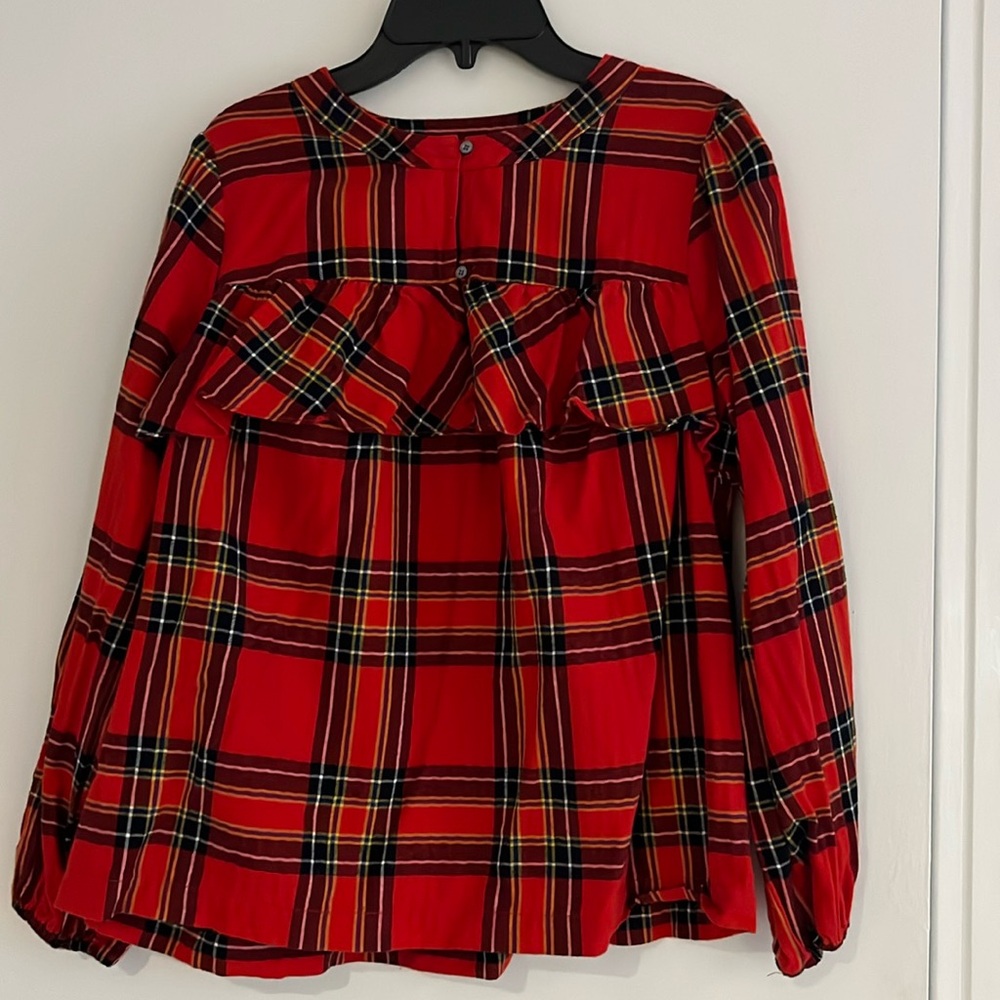 J.Crew red tartan pullover plaid flannel top